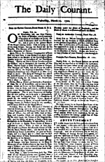 Publication of the first English-language newspaper, the “Courante” or “Weekly News”