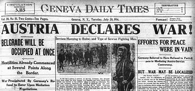 Austria-Hungary declares war on Serbia / Beginning of WW1