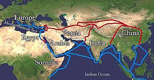 Silk routes emerged connecting trade between the Mediterranean Basin and Asia