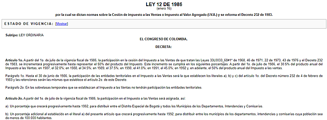 Énfasis en el Estatuto Presupuestal y la Ley 12/86