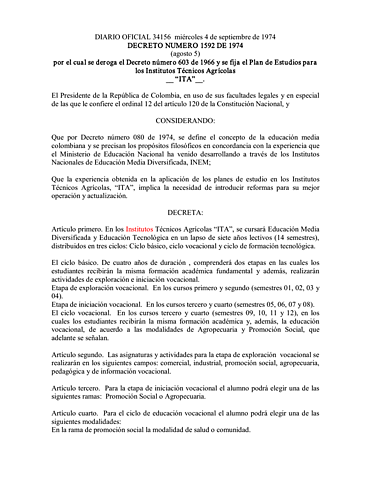 Decreto 080 de 1974 -Programa BACHILLERATO