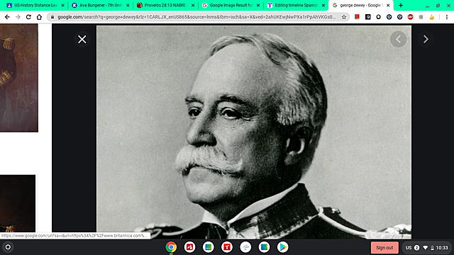 George Dewey destroyed the anchored Spanish fleet.