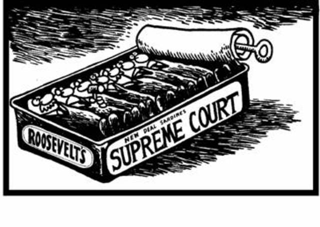 Roosevelt’s attempt to “pack” the Supreme Court causes conservative backlash in Congress