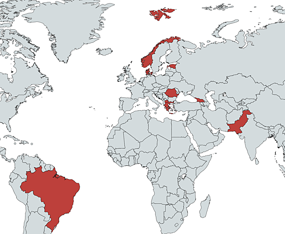 Brazil, Denmark, Estonia, First Cases in Georgia, Greece, Norway, Pakistan, Romania, and North Macedonia