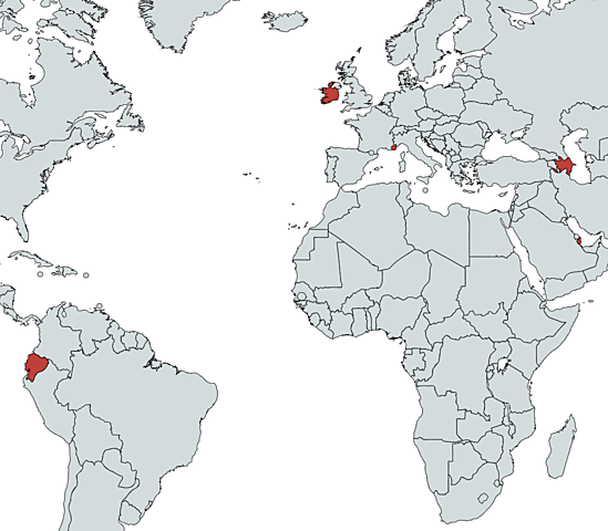 First cases in Azerbaijan, Ecuador, Ireland, Monaco, and Qatar