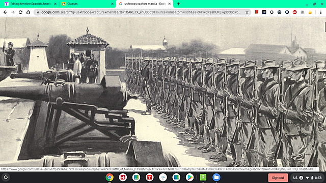 U.S. troops capture Manila in a mock battle.