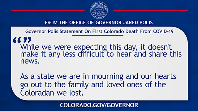 Friday in El Paso County fist known death of COVID-19 in Colorado.