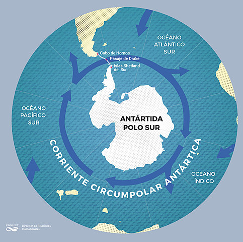 Formación de la corriente circumpolar Antártica.