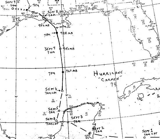 Hurricane Carmen struck Louisiana