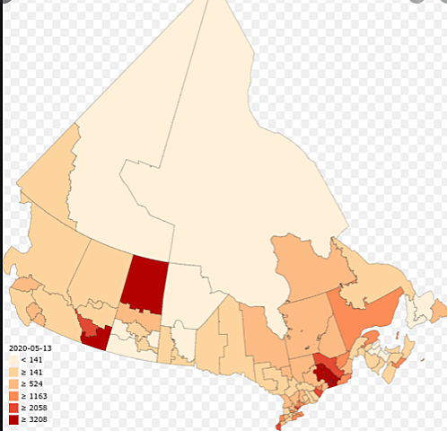 Date and location of the first known case in Canada