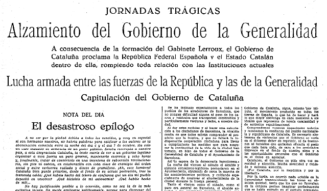 Fets d'Octubre de 1934 a Catalunya