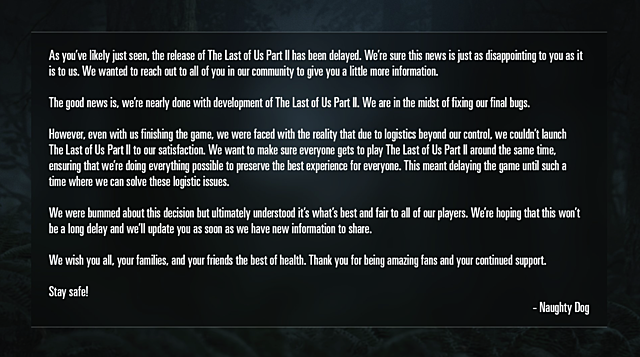 Last of Us 2 Gets Delayed Indefinitely