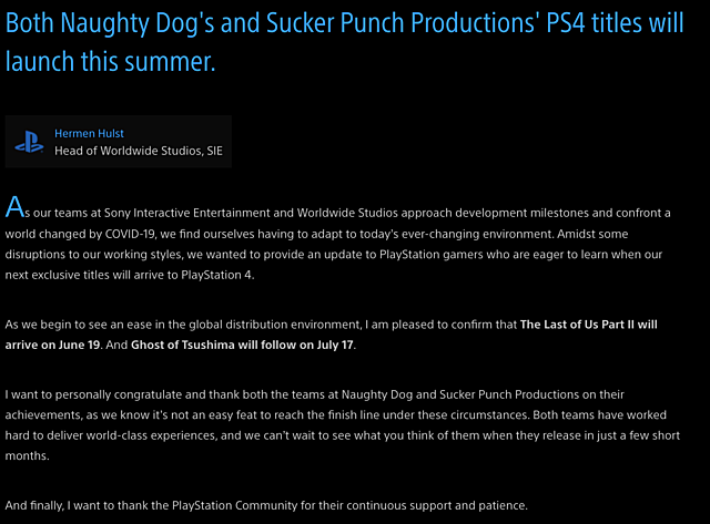 Same day of the leak, Sony suddenly announces the new release date for The Last of Us 2. June 19, 2020