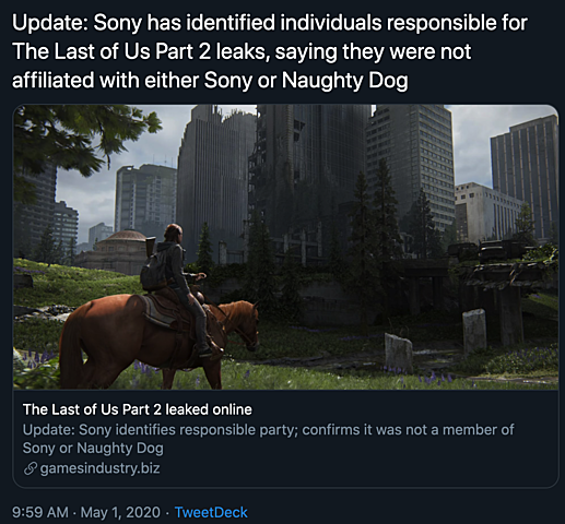 Sony identifies the individuals who are responsible for the Last of Us 2 leaks