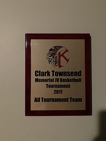 All tournament team J.V. Basketball Plaque Freshman Year.