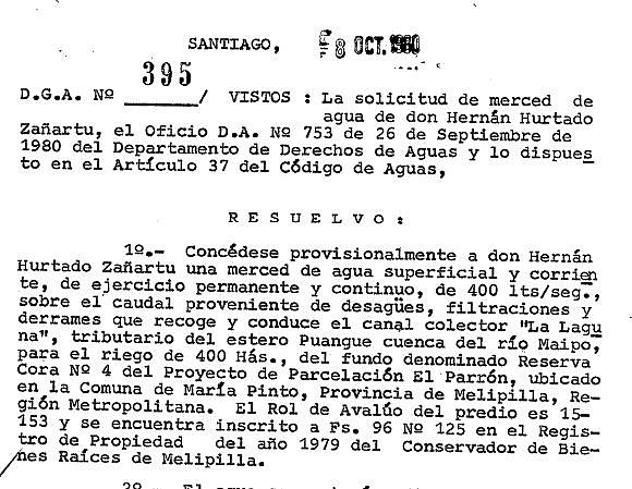 H. Hurtado obtiene derechos provisionales por 400 l/s