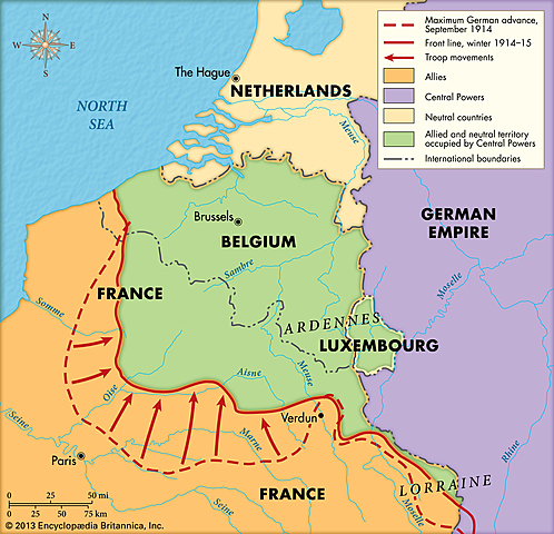 The First Battle of the Marne was fought between the French, British, and Germans.