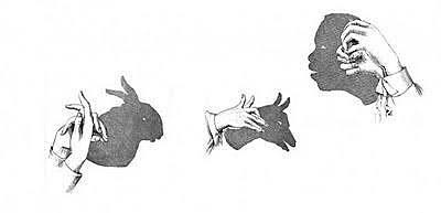 Se crean ilusiones ópticas interponiendo objetos o las manos en diversas posturas entre la luz y esta.