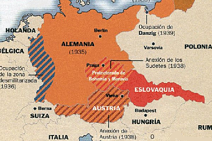 Alemania anexa a Austria, a los Sudetes y a Checoslovaquia