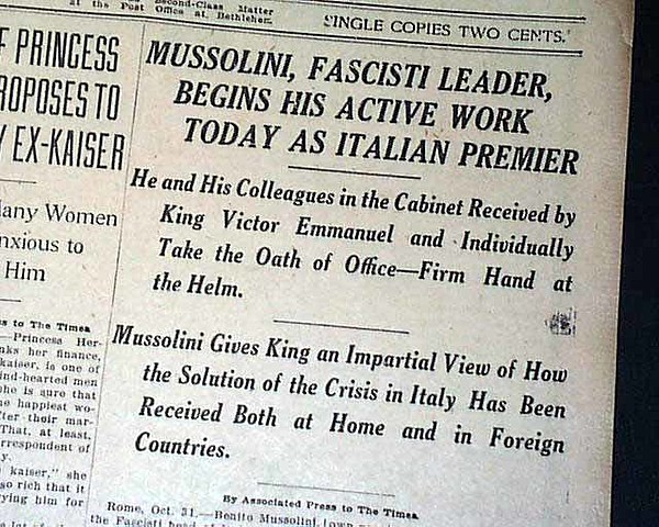 Benito Mussolini is appointed Prime Minister of Italy
