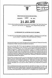 Decreto 1330 de julio 25 de 2019 Por el cual se sustituye el Capítulo 2 y se suprime el Capítulo 7 del Título 3 de la Parte 5 del Libro 2 del Decreto 1075 de 2015 -Único Reglamentario del Sector Educación
