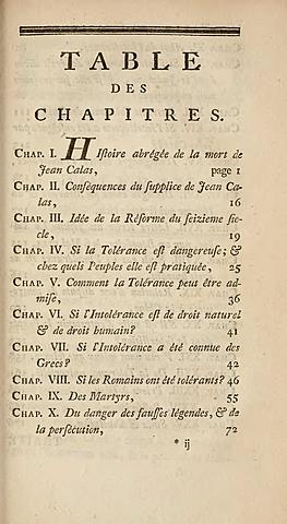 Publicación del  Tratado sobre tolerancia " de Voltaire