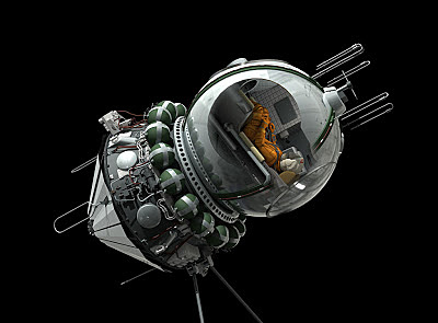 Yuri Gagarin orbita al voltant de la Terra a bord del Vostok I