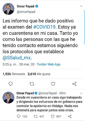 Primer gobernador con coronavirus