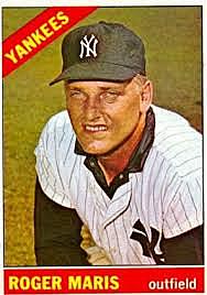 Roger Maris of the Yankees breaks Babe Ruth’s single season home run record