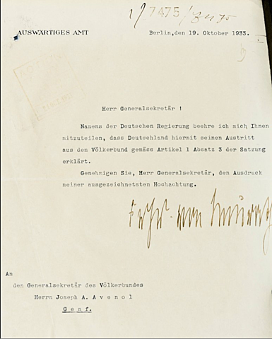 Alemania abandona la Sociedad de Naciones