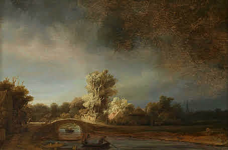 Landschap met stenen brug van Rembrandt van Rijn