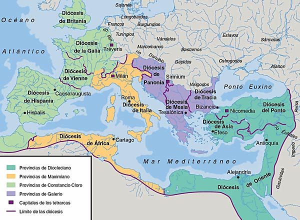 Diocleciano instaura la Tetrarquía
