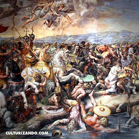 Derrota de Majencio en el Puente de Milvio, cerca de Roma.