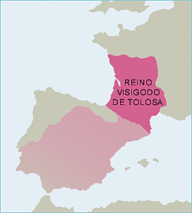 Pacto con los visigodos. Se instalan en suelo Aquitano. Creación del reino visigodo de Tolosa.