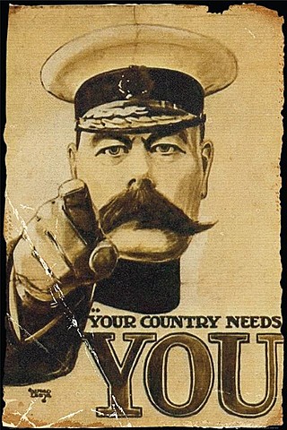 Lord Kitcheners appearance on a poster urging young men to "join your country's army"
