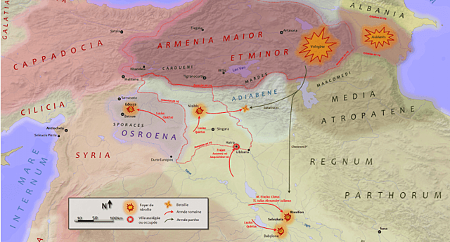 Campañas contra los partos y la anexión de territorios orientales por Trajano.