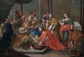 Jesús lava los pies a sus discípulos