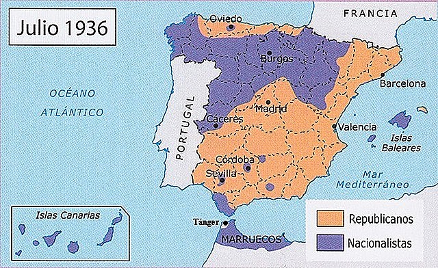 Espanya es divideix en dos bàndols (juliol 1936): els republicans i els insurrectes