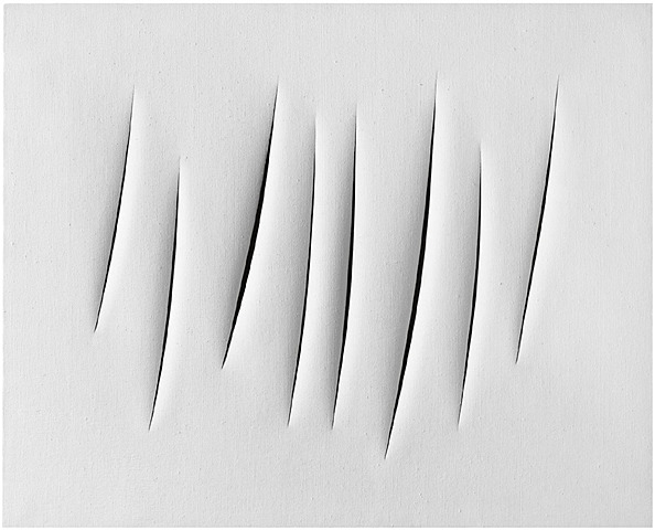 Mirabelle - Work in progress/ Lucio Fontana : "Spatial Concept. Waiting" ( séries de toiles percées, 1960, Tate Modern)