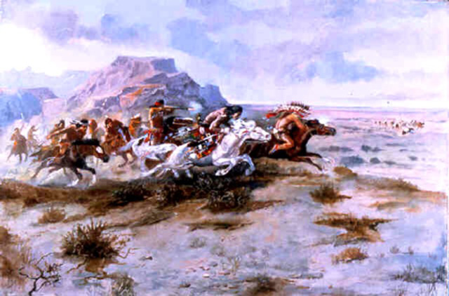 The Minataree Indians attack the Shoshone tribe