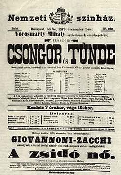 Csongor és Tünde megjelenése nyomtatásban (ősbemutató: 1879)