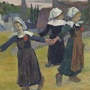 “Tres niñas bretonas bailando”