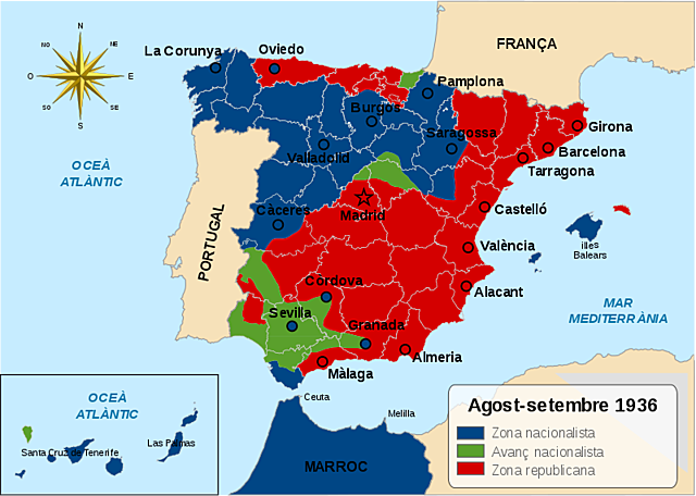 Espanya es divideix en dos bàndols: els republicans i els insurrectes