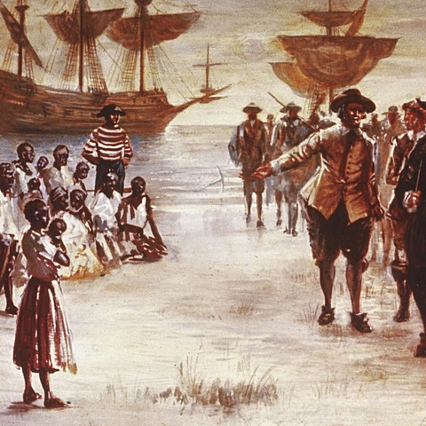 The first meeting of the House of Burgesses in Virginia, and the first slaves were brought to Jamestown.