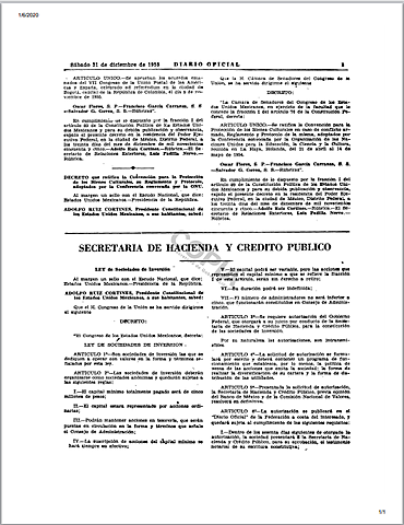 Publicación de la Ley de sociedades de Inversión.