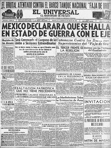 23 Mayo Mexico entra a la guerra.