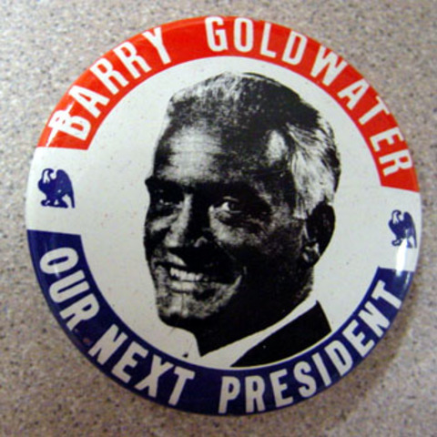 Barry Goldwater runs on a conservative platform and loses to LBJ in a landslide