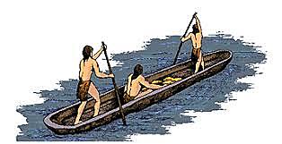 premier bateau (assemblage des troncs d'arbres et branches)