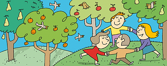 1)Children play in the giant's garden