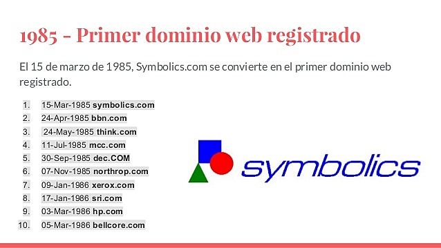 Se registra el primer dominio de la historia: www.symbolics.com